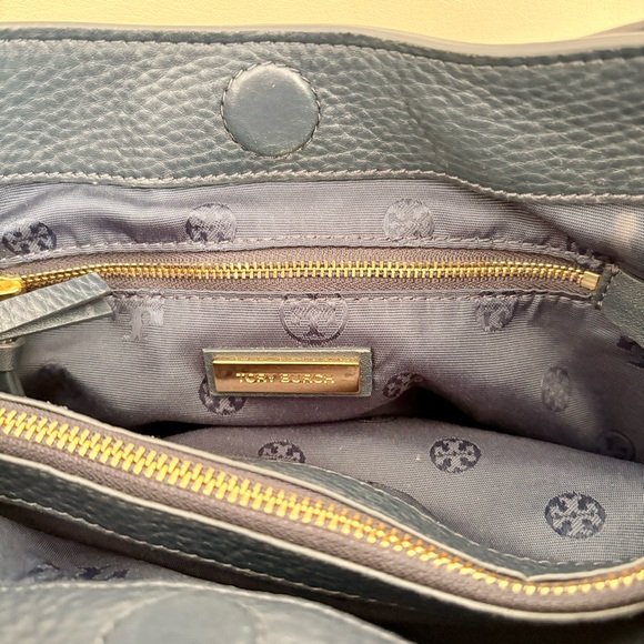 Tory Burch Britten Small Slouchy Tote in Blue/Teal with Gold Chain Strap - Picture 9 of 13